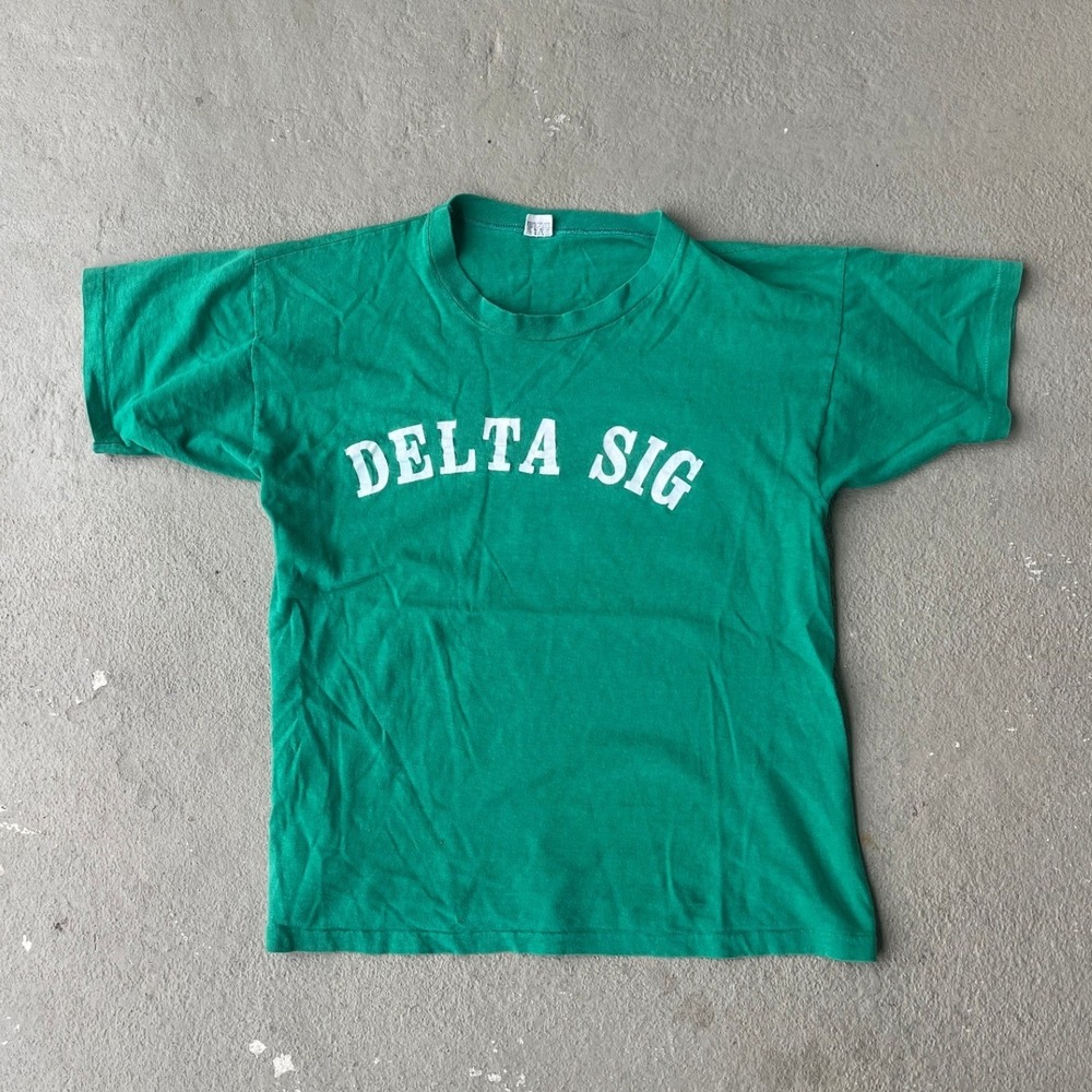 Vintage 60s Mayo Spruce Delta Sig T Shirt Mens Large Green All Cotton Tee USA